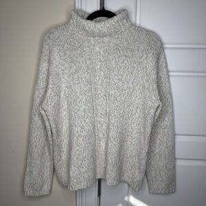 Vintage Carolyn Taylor Turtleneck Sweater Women Large Heather Oatmeal Cable Knit